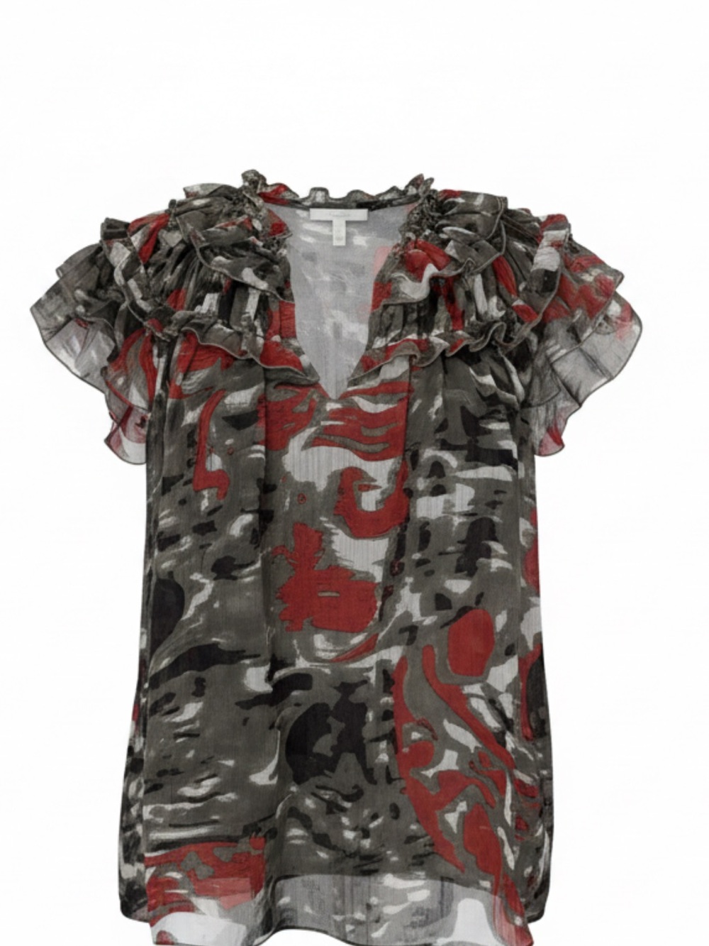 NWT- Willa Story Ruffled V-Neck Blouse in Olive Green and Rust